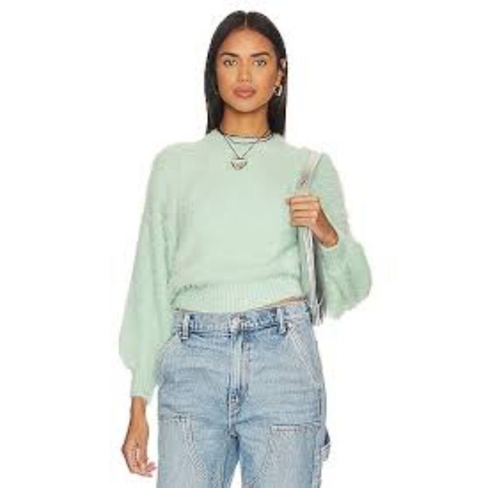 MINKPINK Luma Fluffy Revolve Fuzzy Crew Neck Fall Sweater in Mint Size Small